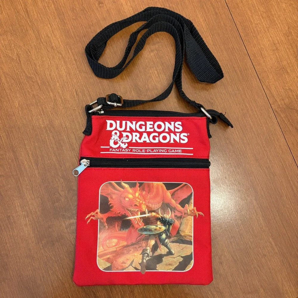 Dungeons & Dragons Red Passport/Messenger/Crossbody Bag Black Strap